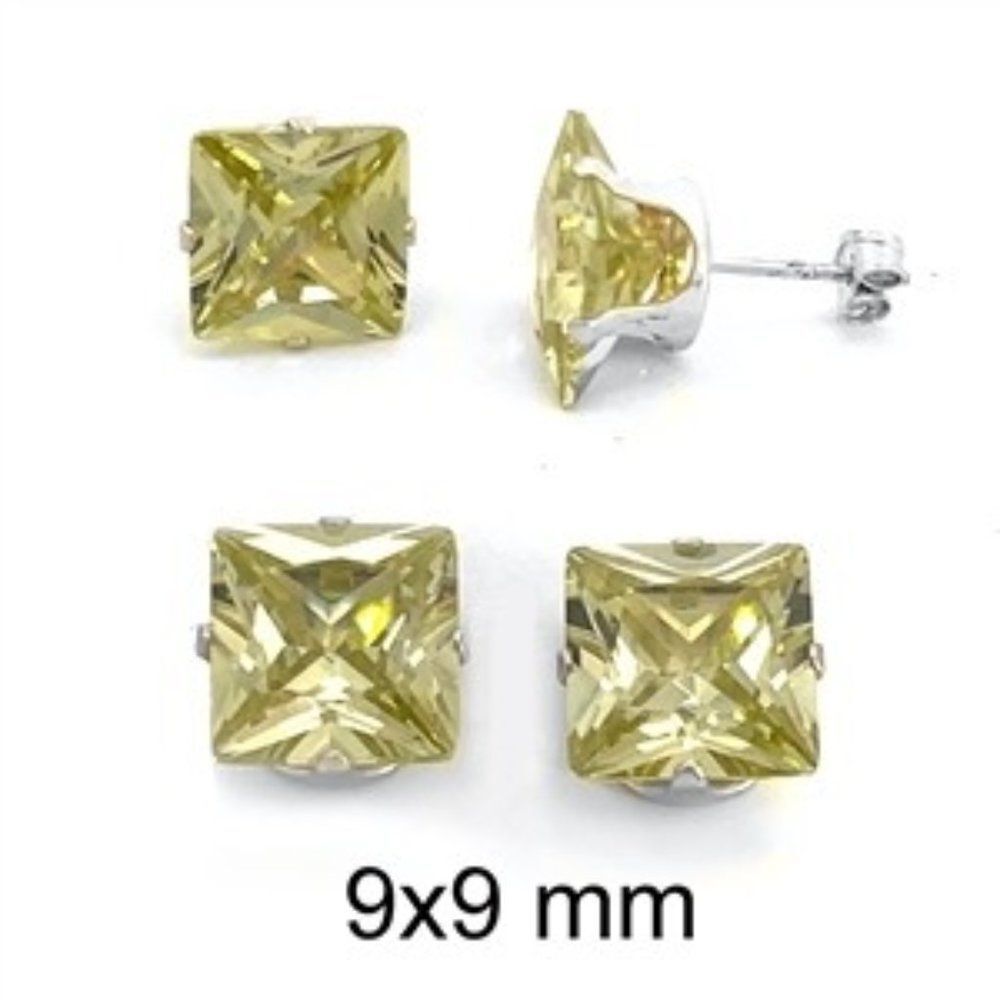 9mm Peridot CZ Sterling Silver Pierced Stud Earrings 925 Green August NWT